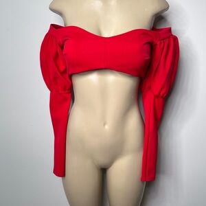 PrettyLittleThing Scarlet Off-Shoulder Crop Top